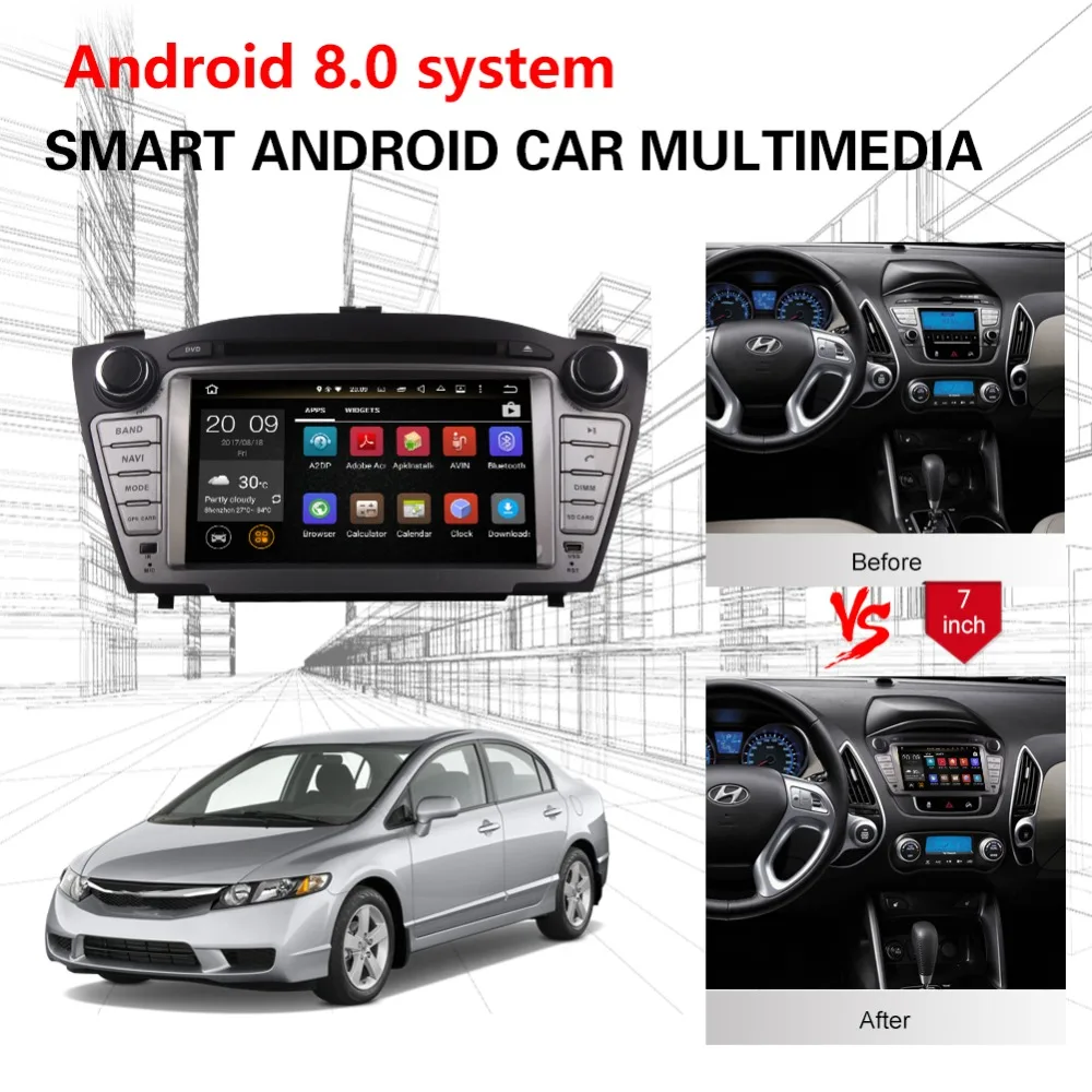 Восьмиядерный HD " Android 9,0 автомобильный dvd-плеер gps для hyundai IX35 Tucson 2009- Автомобильный gps радио, аудио и видео мультимедийный dvd-плеер