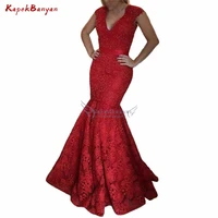 bodice mermaid prom gown red pearls lace backless sexy zipper button 2019 prom dresses sleeveless