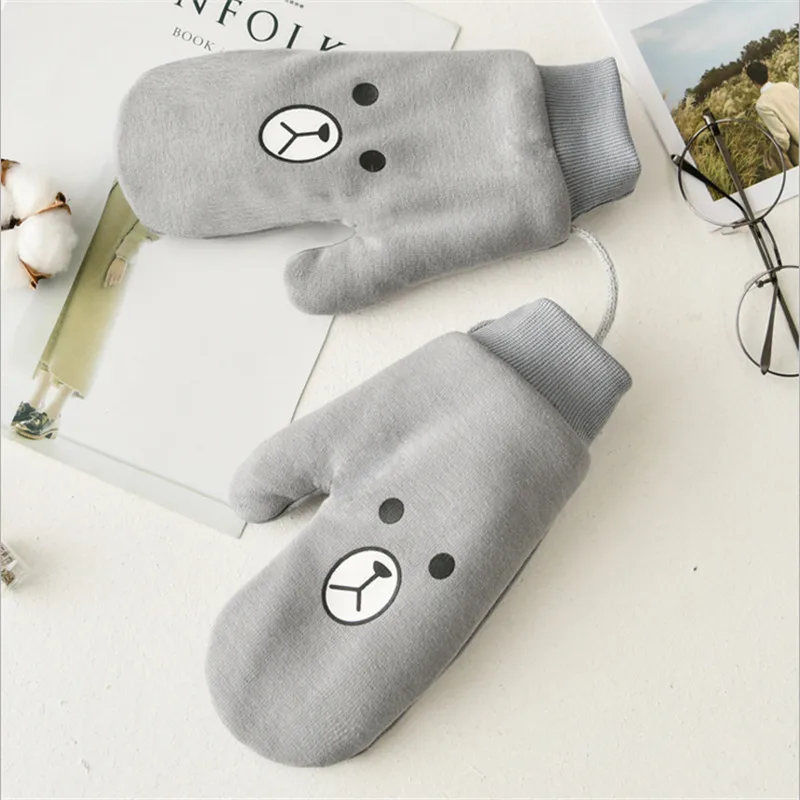 Милые женские зимние теплые перчатки с мультяшным рисунком милые варежки без