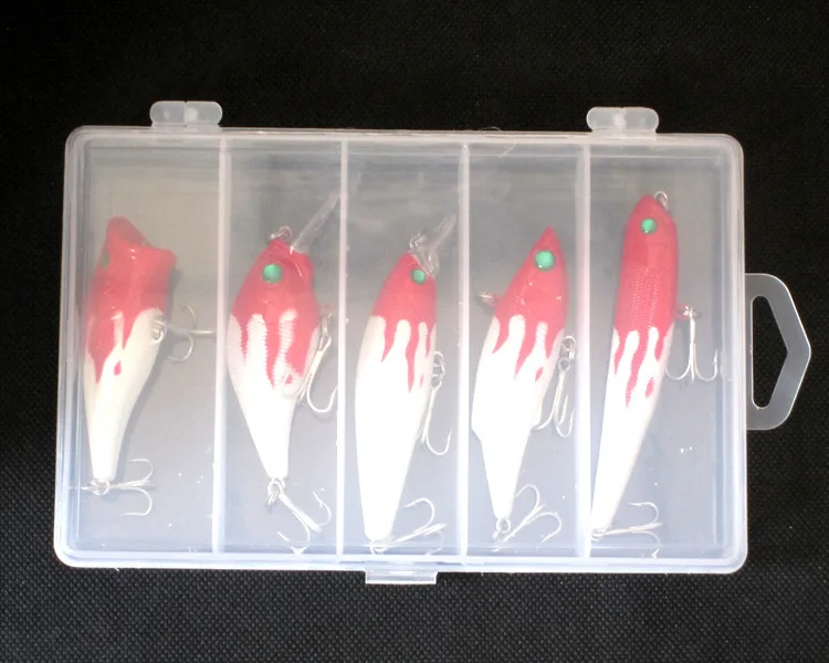 

Fishing Lure Kit VIB Crank Popper Minnow Pencil Red Head White Body Artificial Hard Lures Baits Decoys With Box