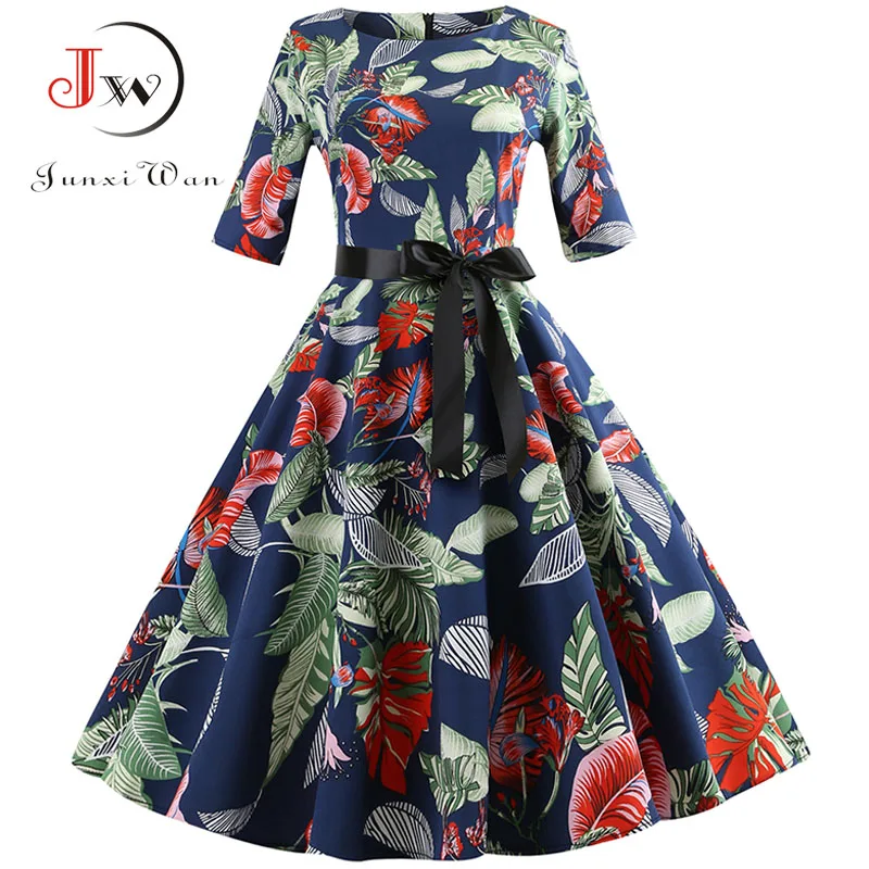 C003 half sleeve Винтажное рождественское платье с принтом, женское элегантное вечернее платье с рукавом-лепестком, одежда для девушек, повседневное зимнее платье миди размера плюс - Цвет: C003 half sleeve