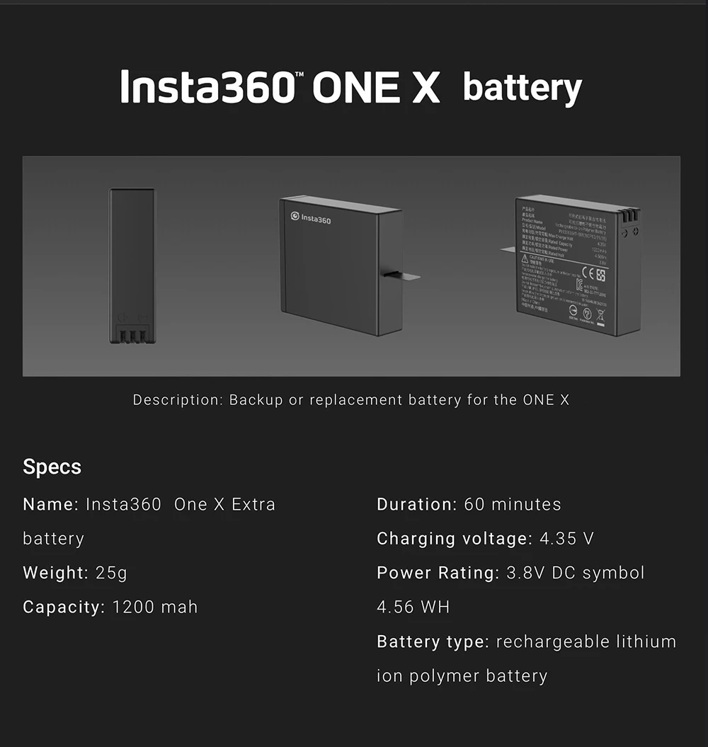 Оригинальные комплекты аккумуляторов Insta360 ONE X 1200Mah для холодной погоды, зарядное устройство Insta 360, панорамная камера, 1 час, быстрая зарядка