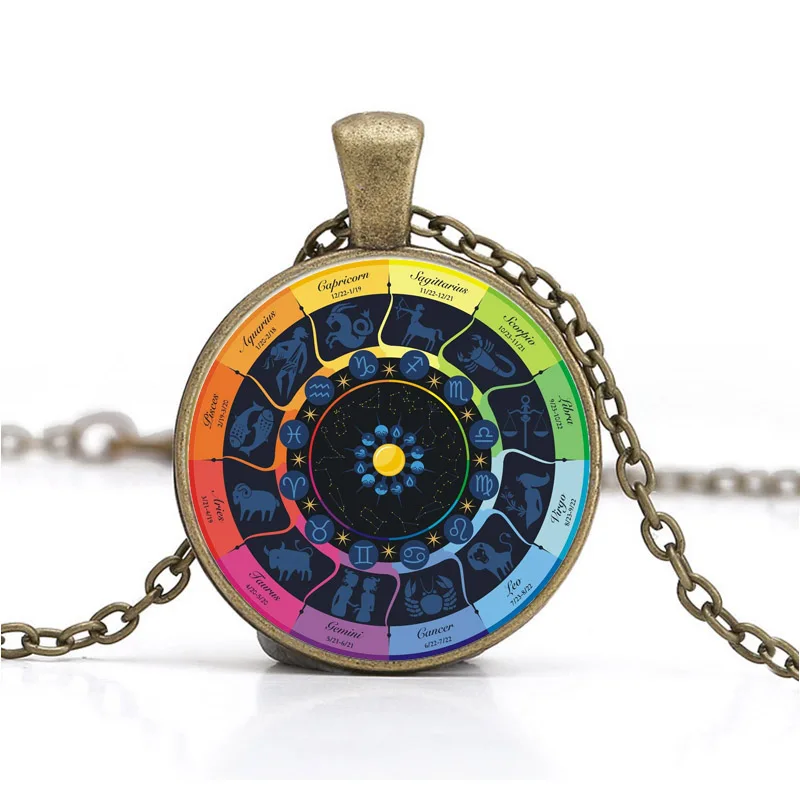 Ожерелье с 12 знаками Зодиака винтажные звезды гороскоп ведьмахство стеклянные
