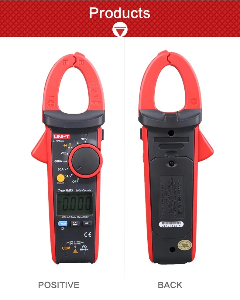 UNI-T UT216A 600A цифровой токовые клещи переменного тока NCV тестер v.f. C диод ЖК-дисплей рабочий светильник Автоматический диапазон мультиметры