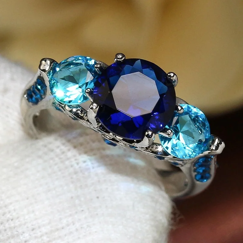 Yi qi pin Ювелирные изделия Мода принцесса вырезать огромный 2.3CT Синий Циркон