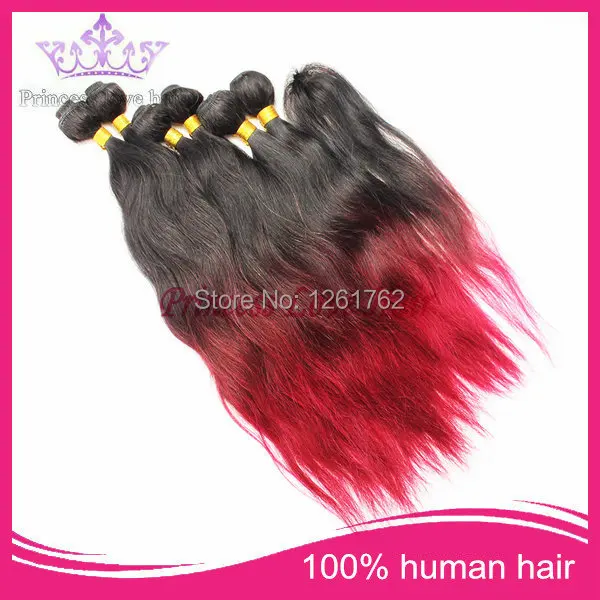 Virgin Brazilian Hair Ombre Extensions With Closure natural wave 1b#99j#Burg Three Tone 6 bundles lot |