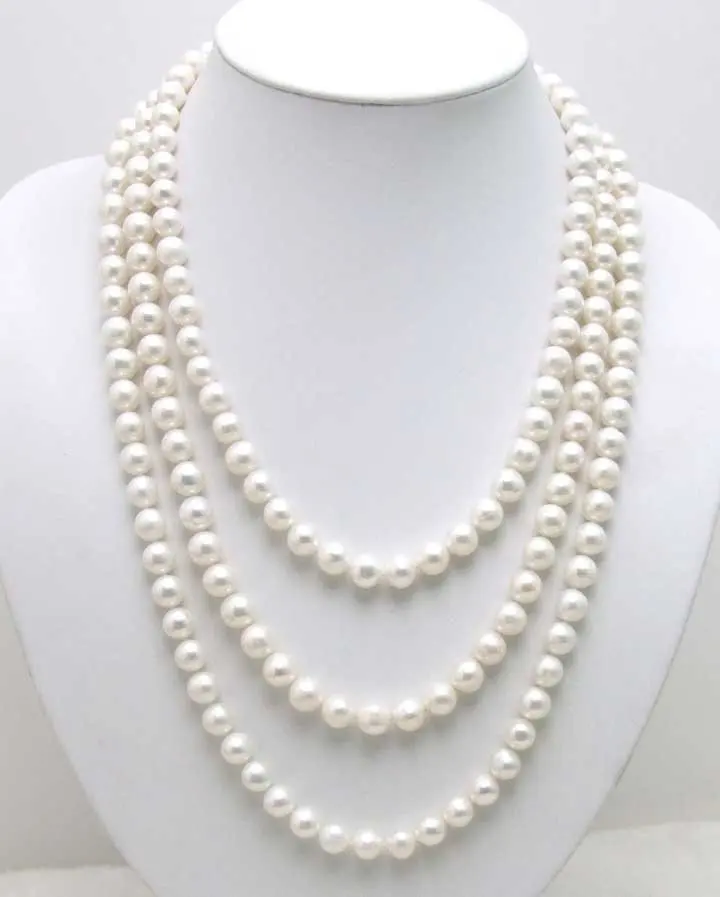 

SALE Long 80" Big 9-10mm AA White Round natural Freshwater Pearl Necklace -nec5320 Wholesale/retail Free shipping