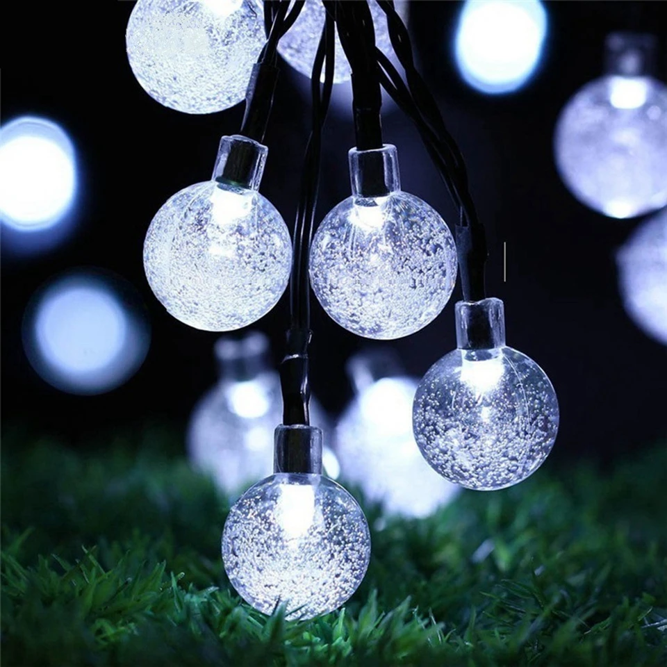 

KZKRSR 5M 20LEDS Crystal Ball LED String Light Solar Panel Waterproof Outdoor String Fairy Lighting Solar Garden Lights Lamp