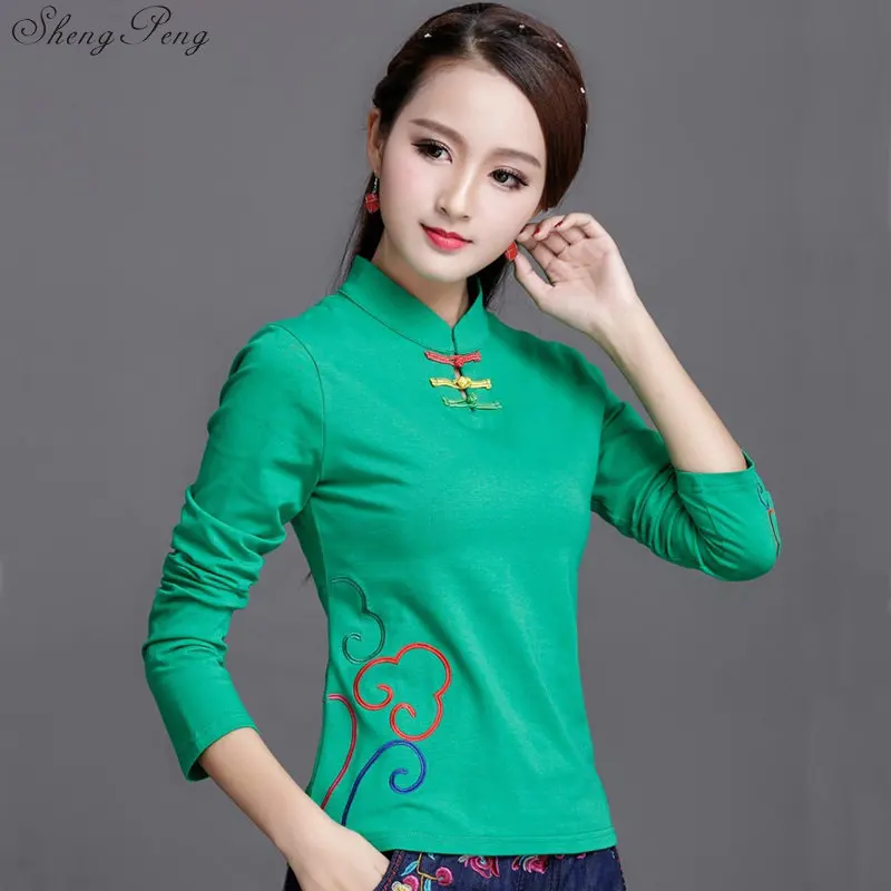 Cheongsam Топ Традиционный китайский костюм для женщин рубашка с длинными рукавами