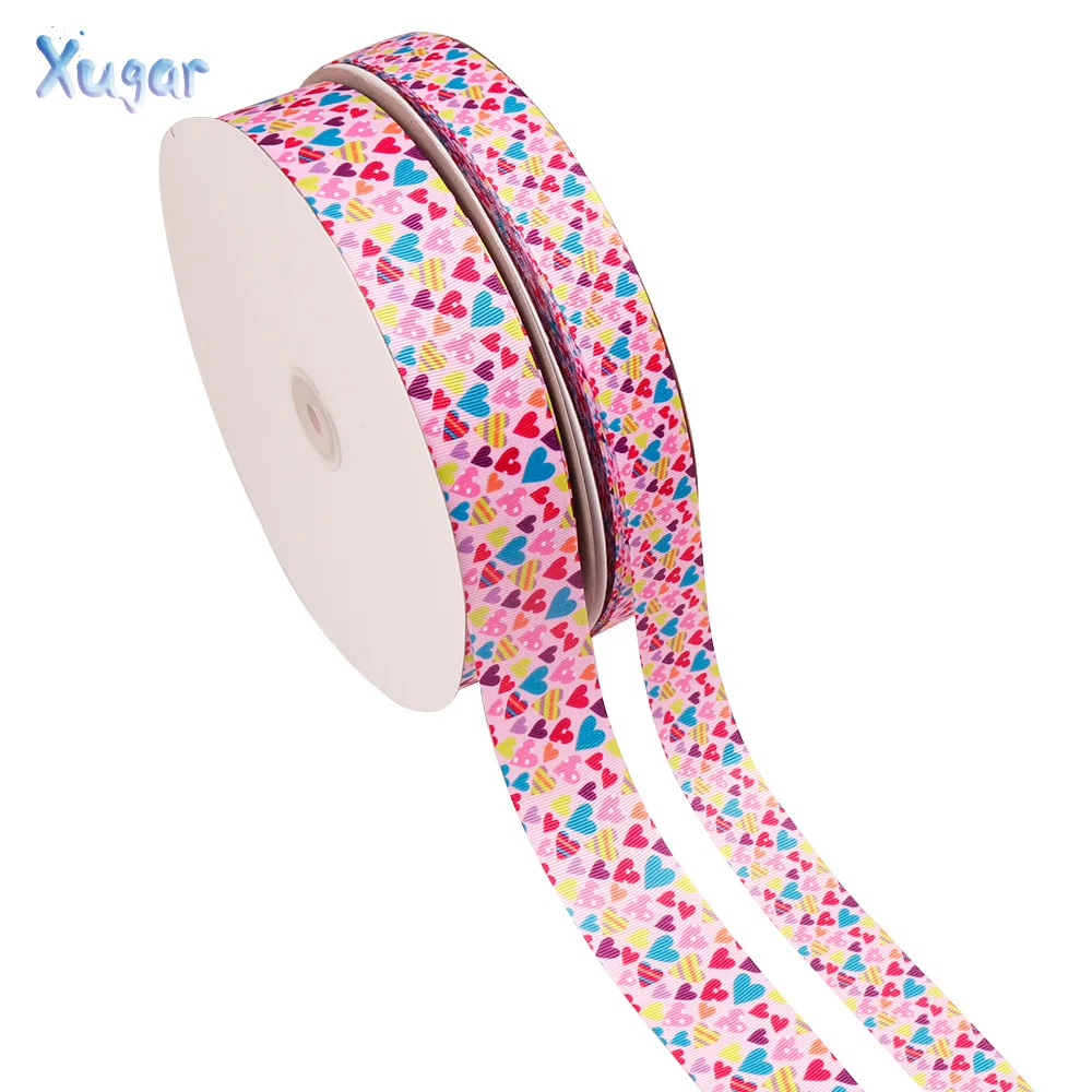 

5Y/lot Valentine's Day Ribbons Heart Thermal Transfer Grosgrain Ribbon DIY Hair Accessories Gift Wrapping Tape Handmade Material