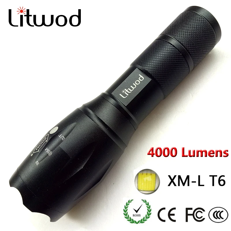 Z20A100 портативный светодиодный фонарик с функцией зума 4000LM XM-L T6 LED 5 режима света для 18650 или 3 хааа батарейки