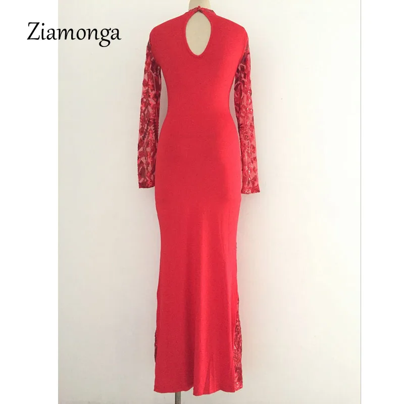 Ziamonga 2017 Новый дизайн Топ Бандажное платье с длинным рукавом Макси длинное