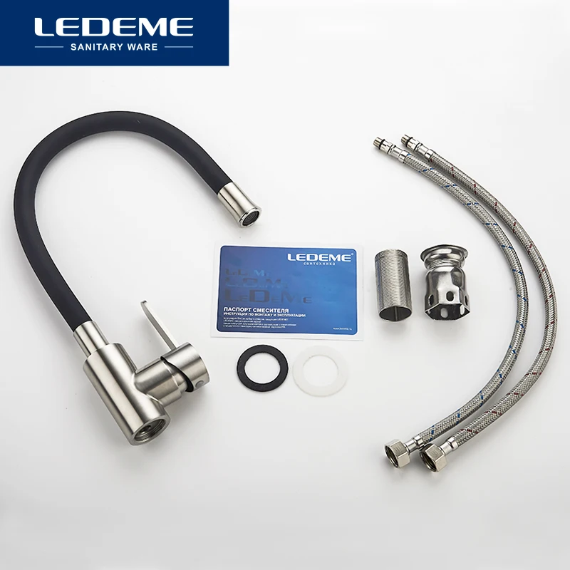 ledeme newly design kitchen faucet 360 swivel stainless steel single handle mixer sink tap pull out down chrome finish l74004 free global shipping