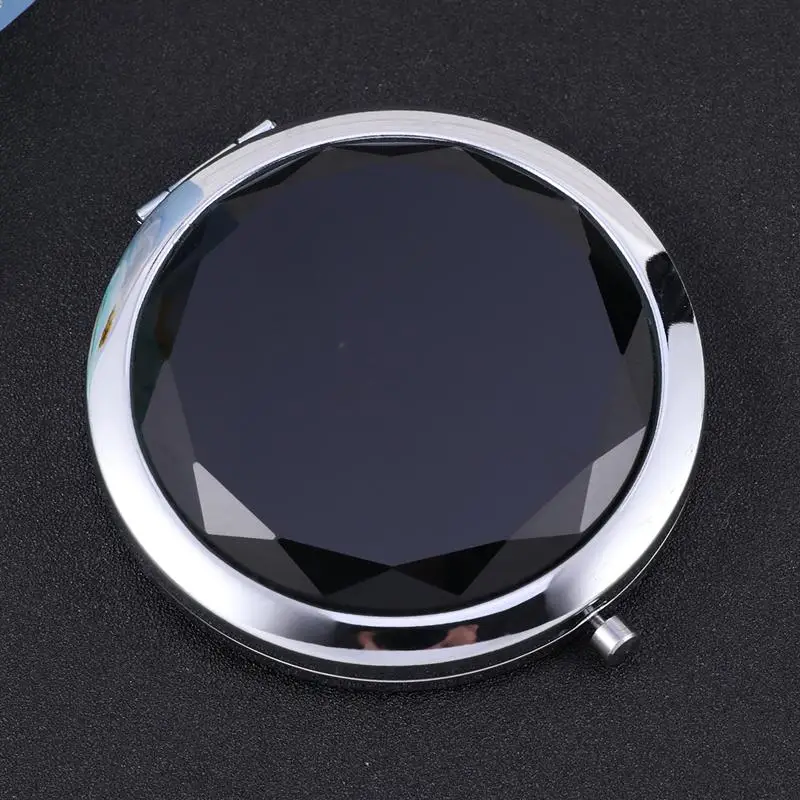 1Pc Portable Makeup Mirror Solid Color Metal Round Case Double-Side Pop-Up Pocket Mirror Beauty Accessories Blue Black