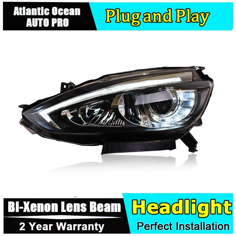 Автозапчасти светодиодный льная светодиодная фара для Nissan Sylphy Sentra 2015 drl H7 hid
