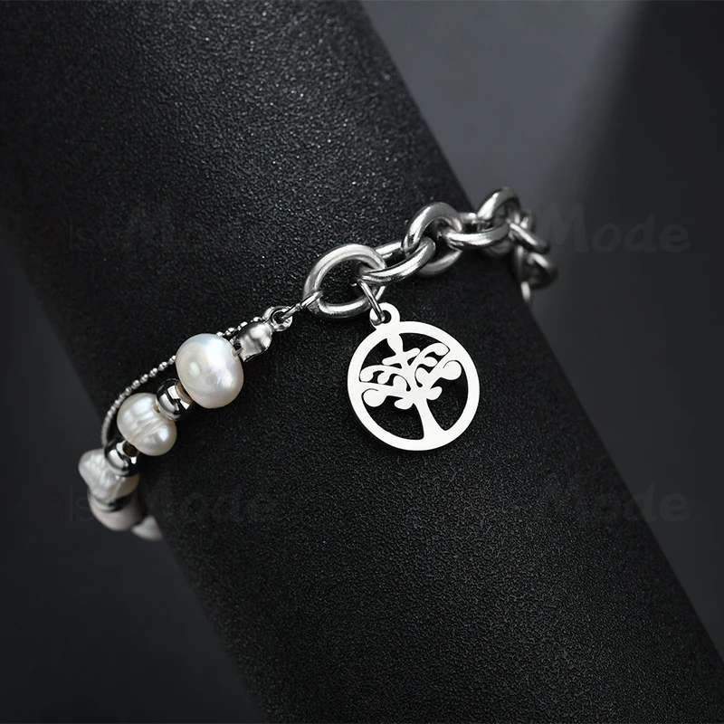 ELSEMODE романтическое сердце дерево жизни двухслойный жемчужный кулон браслеты для