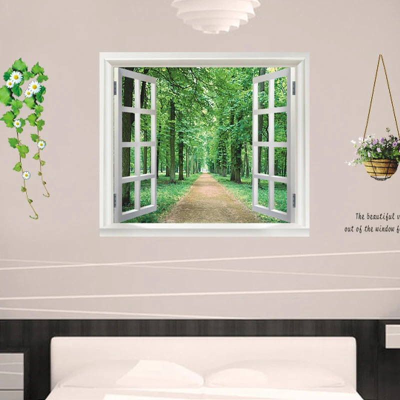Новые украшения дома стены стикеры поддельные дерево Windows внутри Art Vinyl Росписи