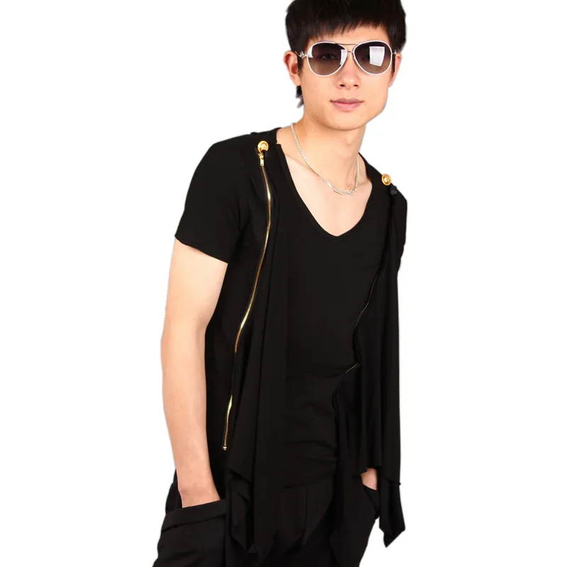 Летняя новая мода Offbeat тонкая поддельная двухкомпонентная Футболка мужская хип