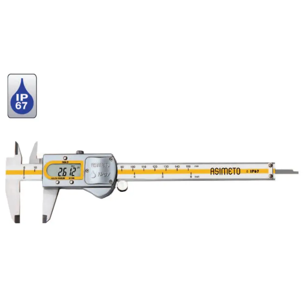 

ASIMETO диапазон 0-6 "0-150 мм дюйм/метрическое Разрешение: .0005"/0,01 мм Цифровой штангенциркуль IP67 305-06-2