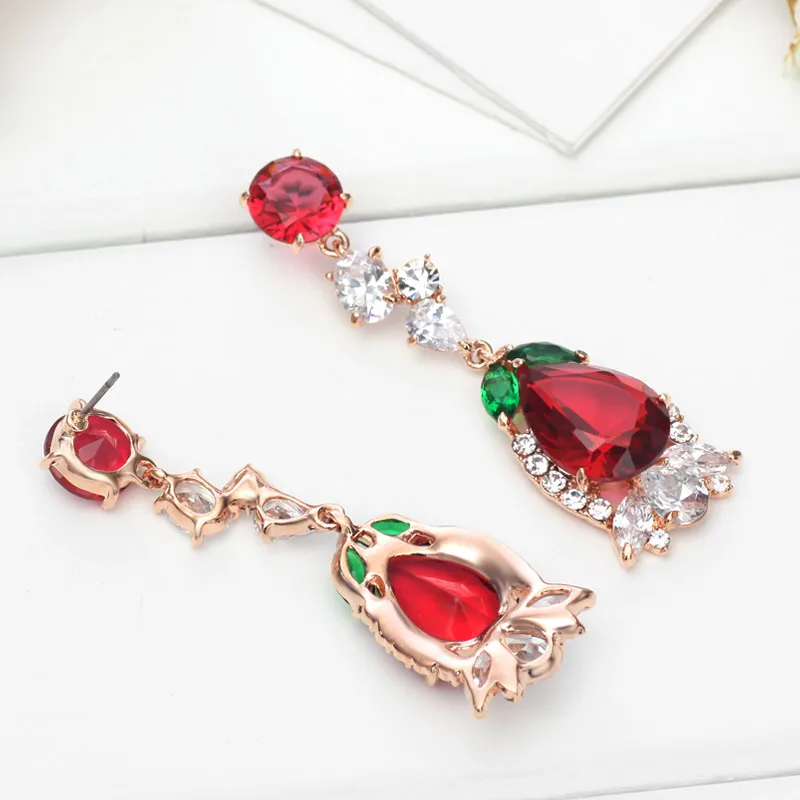 Neoglory Австрия стразы и розовое золото циркониевые серьги-подвески пробы