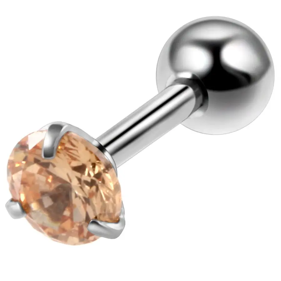Champagne Gem 1 шт. CZ драгоценный камень из нержавеющей стали 16 г штанги для женщин Кристалл Циркон уха хряща Бар Tragus спираль серьги гвоздики пирсинг ювелирные изделия - Окраска металла: Champagne Gem