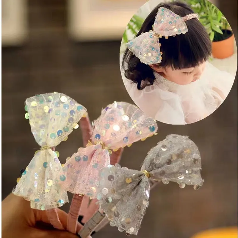 Блестки для волос заколки девочек шифоновые банты блестящие детские головные