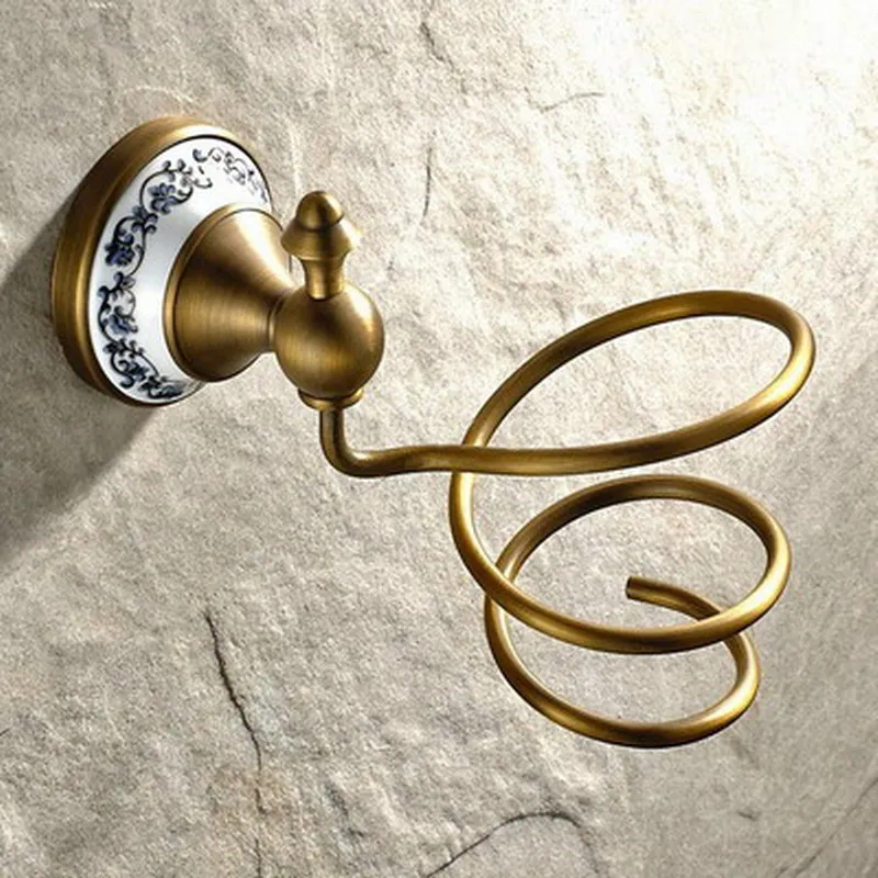 Hair Dryer Holder Аксессуары для ванной комнаты античная латунь коллекция, кольцо для полотенец, держатель для бумаги, туалетная щетка, крючок, вешалка для ванной, мыльница aset011 - Цвет: Hair Dryer Holder