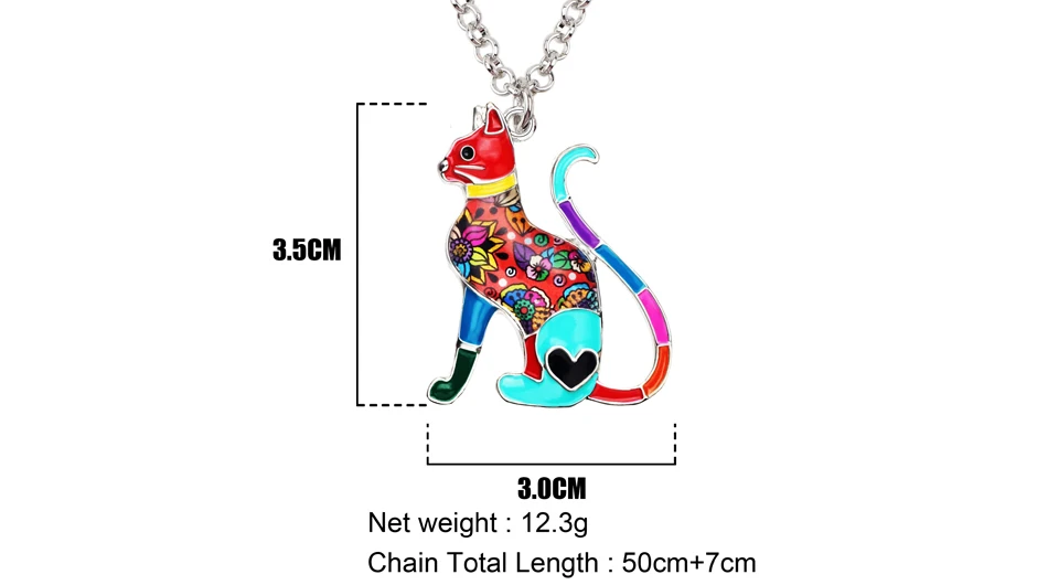 Bonsny Enamel Alloy Elegant Floral Kitten Cat Necklace Pendant Collar Fashion Animal Jewelry For Women Girl Lady Pet Lovers Gift