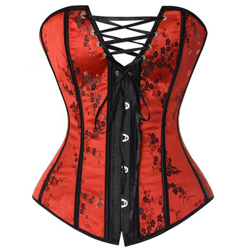 Corset top FLORATA жаккардовые Корсеты и бюстье красный овербюст вышивка элегантная Талия Cincher стройнящий контроль формирователь тела S-2XL - Цвет: Corset top