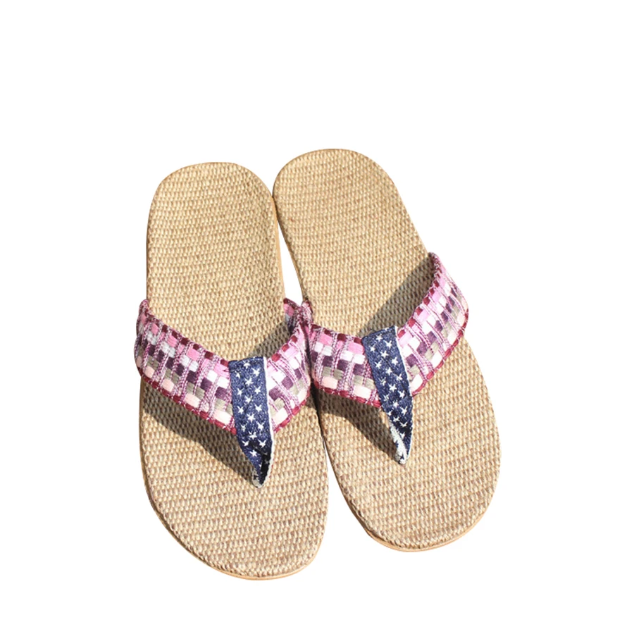 Льняная женская обувь Вьетнамки в клетку Сезон весна-лето Дышащие домашние