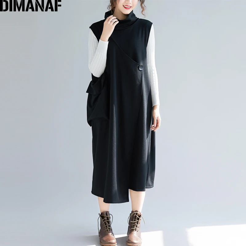 DIMANAF размера плюс женские длинные платья зимние элегантные Vestidos без рукавов