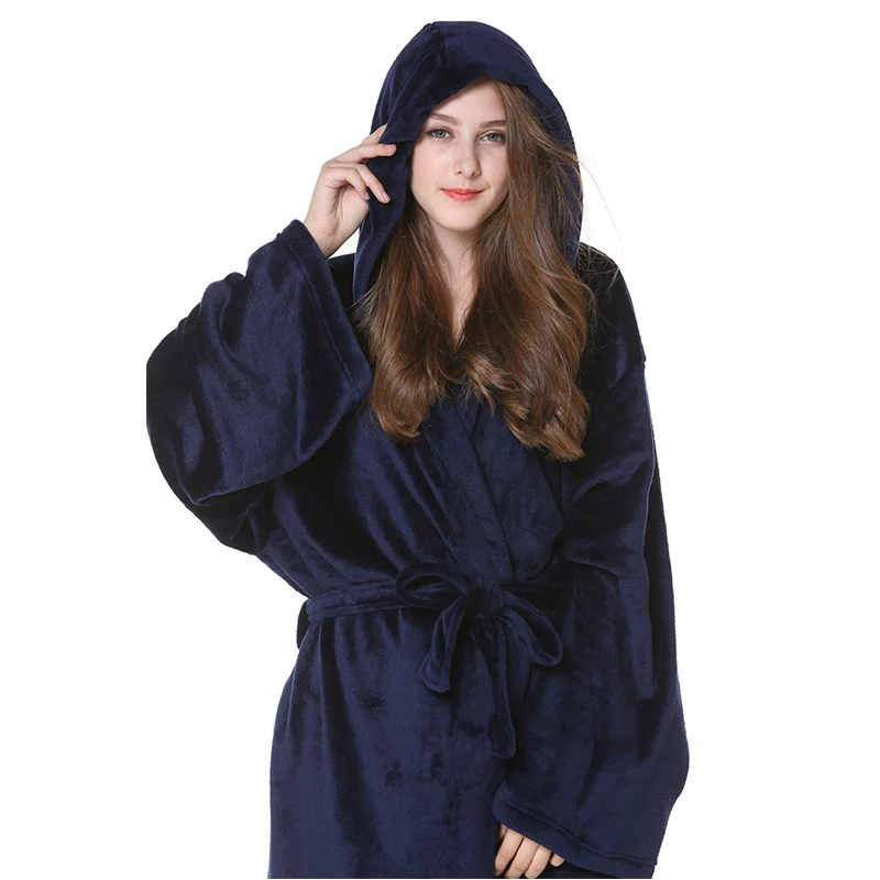 Flannel mens bath robe thick couple bathrobes plus size women fur solid warm winter pajamas long sleevee robes Da5460 | Мужская одежда