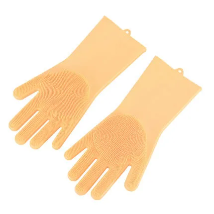 Yellow 1 пара кухонных силиконовых чистящих перчаток Волшебные фруктовые тарелки моющиеся перчатки щетка для домашнего хозяйства резиновые чистящие аксессуары для ванной комнаты - Цвет: Yellow