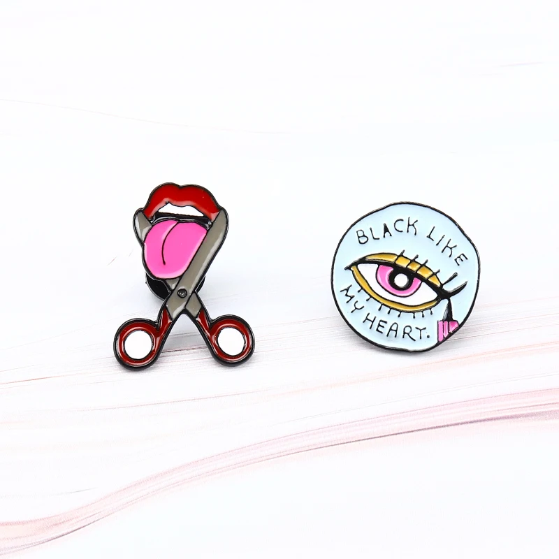 Черный как мое сердце булавки глаз и брошь в форме губ Eyeline красные губы ювелирное