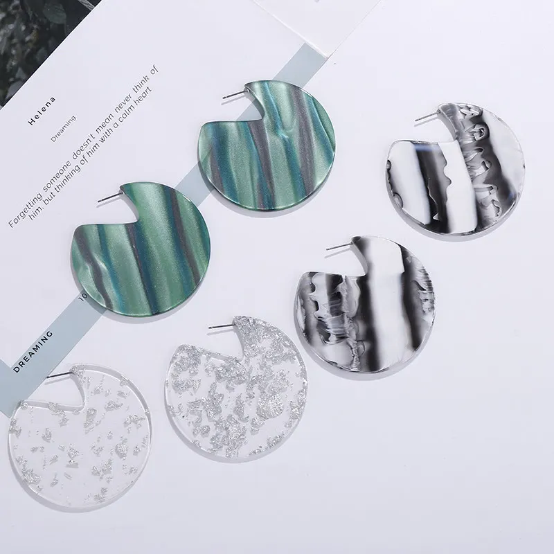HX C-shaped semi-circular gold foil silver large size resin plate disc earrings 2018 ladies pendants trend popular | Украшения и