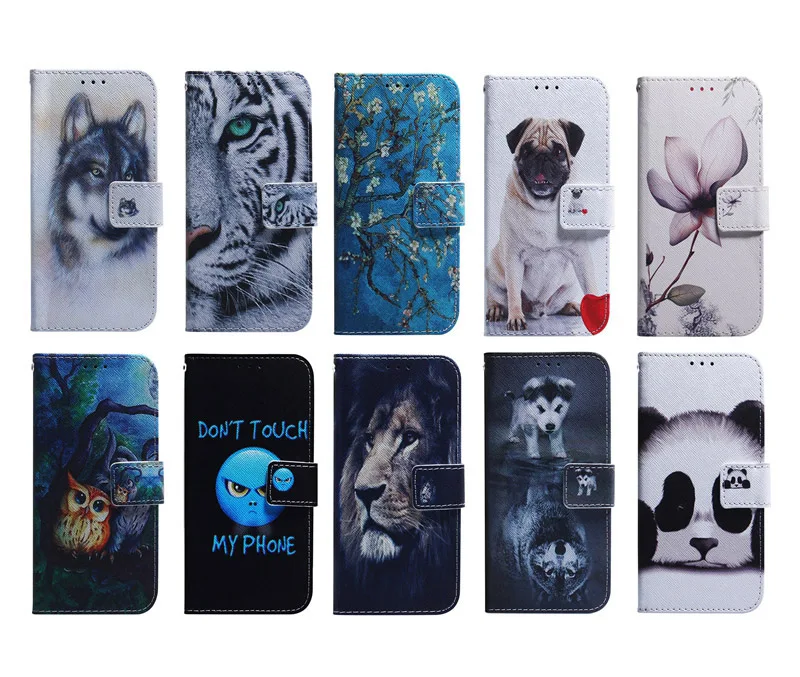 Кожаный чехол бумажник для Huawei Mate 20 X Pro P30 Lite P Smart Y6 2019 Nova 4 Aminal цветок собака Волк