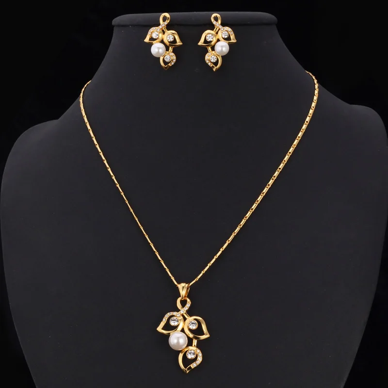 Ювелирные наборы для женщин винтажный кулон ожерелье и серьги капли золотой цвет