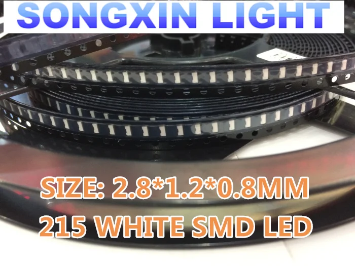 100 белых светодиодов SMD 215-6000 k вид сбоку 9000*2 8*1 2 мм излучающая супер яркая