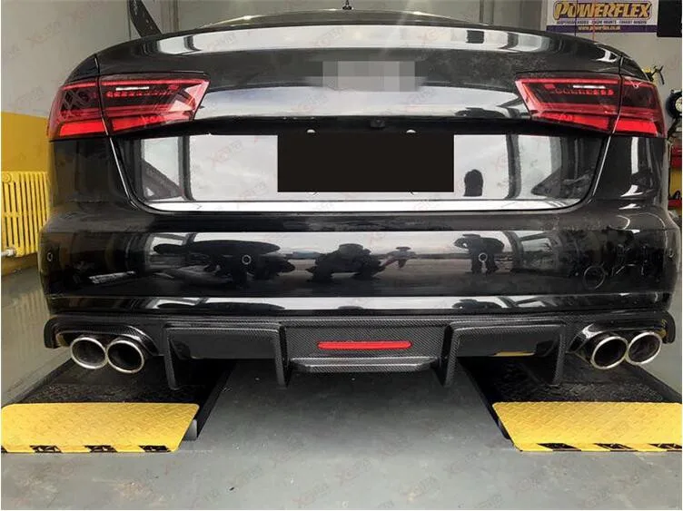 Углеродного волокна задний бампер спойлер, диффузор Крышка для AUDI A6 седан C7.5 с лампа EMS