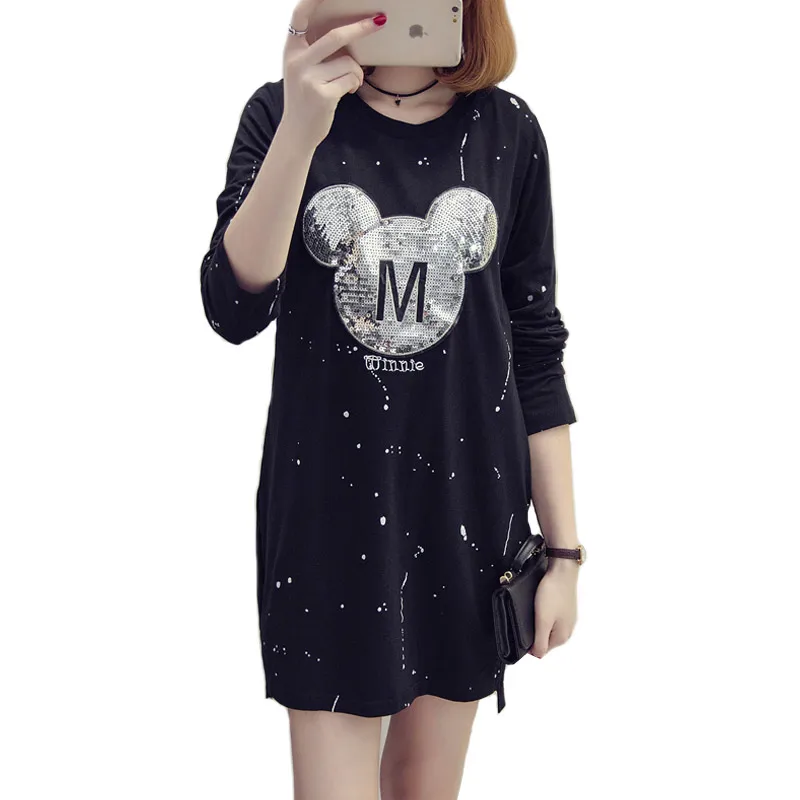 Платье-рубашка большого размера с принтом в горошек и героями мультфильмов