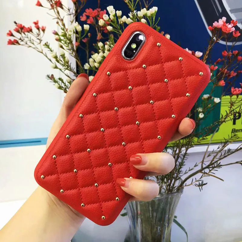 Кожаные чехлы для iPhone x 6 6s 7 8 Plus XR XS Max модная квадратная решетка Задняя крышка