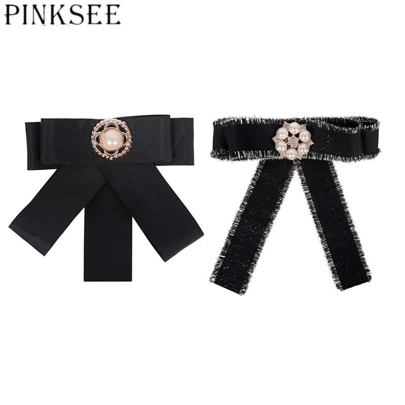 Винтажные женские броши PINKSEE в виде черного банта украшение для рубашки