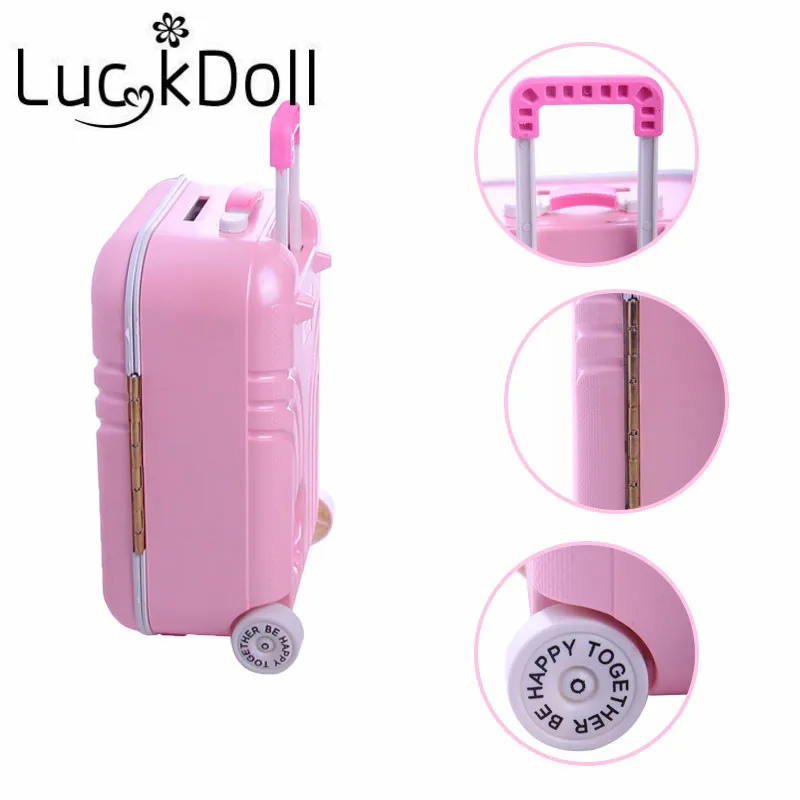 LUCKDOLL розовый багаж и серый Багаж подходит 18 дюймов Американский 43 см BabyDoll одежда аксессуары, игрушки для девочек, поколение, подарок на день рождения