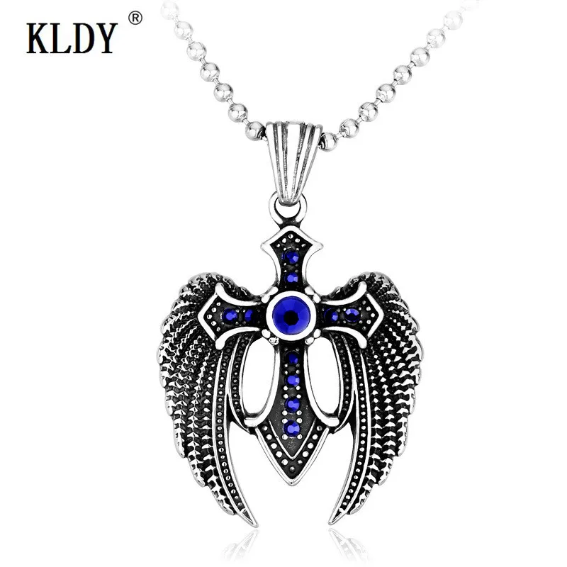KLDY ожерелье с кристаллами, нержавеющая сталь, крылья ангела, крест, кулон, Мужские Винтажные Ювелирные изделия, праздничные подарки, индивидуальные для мужчин и женщин