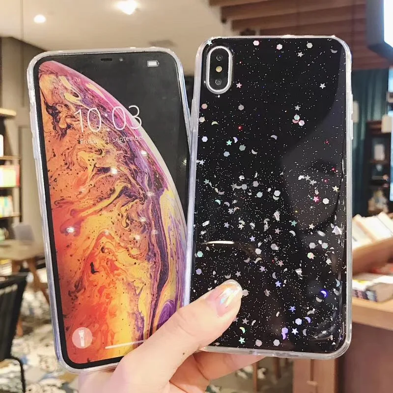 Модный Блестящий чехол с блестками для iphone 11X8 7 Plus 6 6s SE 2020 X XR XS MAX эпоксидная звезда