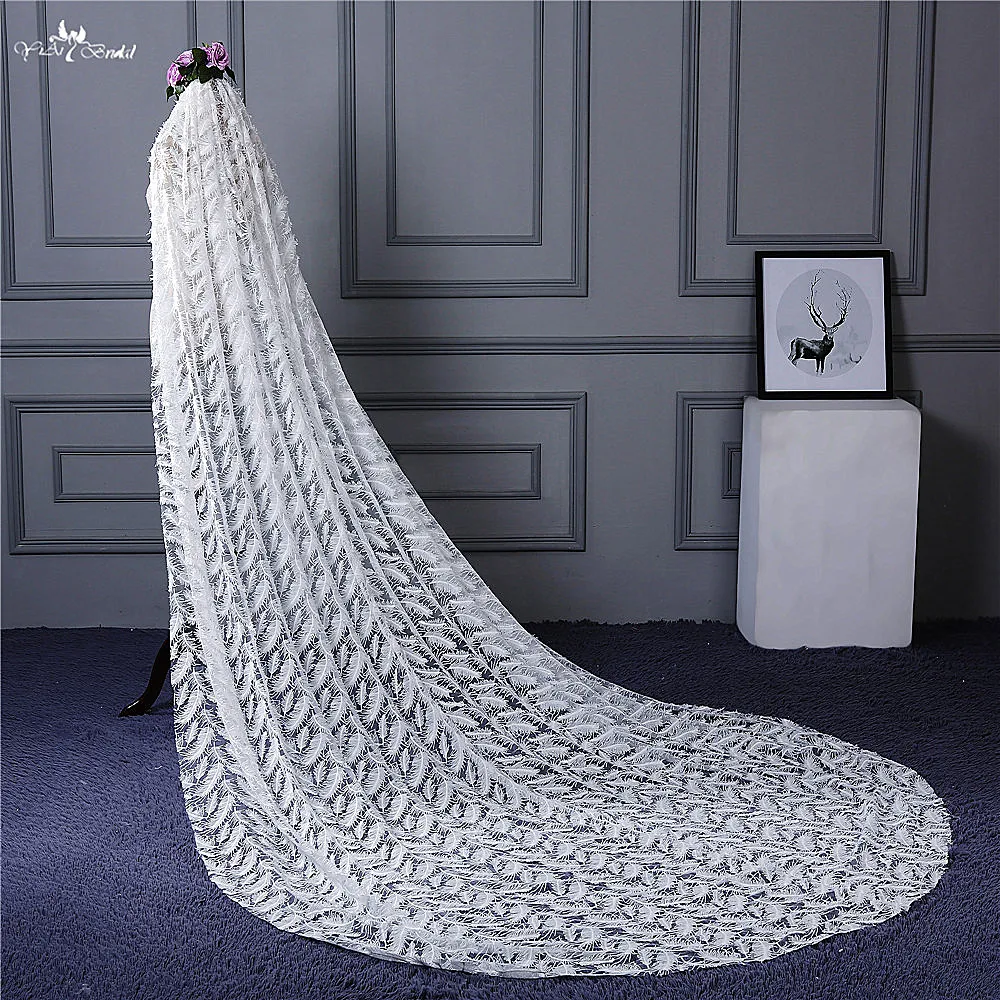 RSV123 реальные фотографии Yiaibridal Свадебные аксессуары перо узор длинные цвета слоновой кости кружево для свадебной вуали
