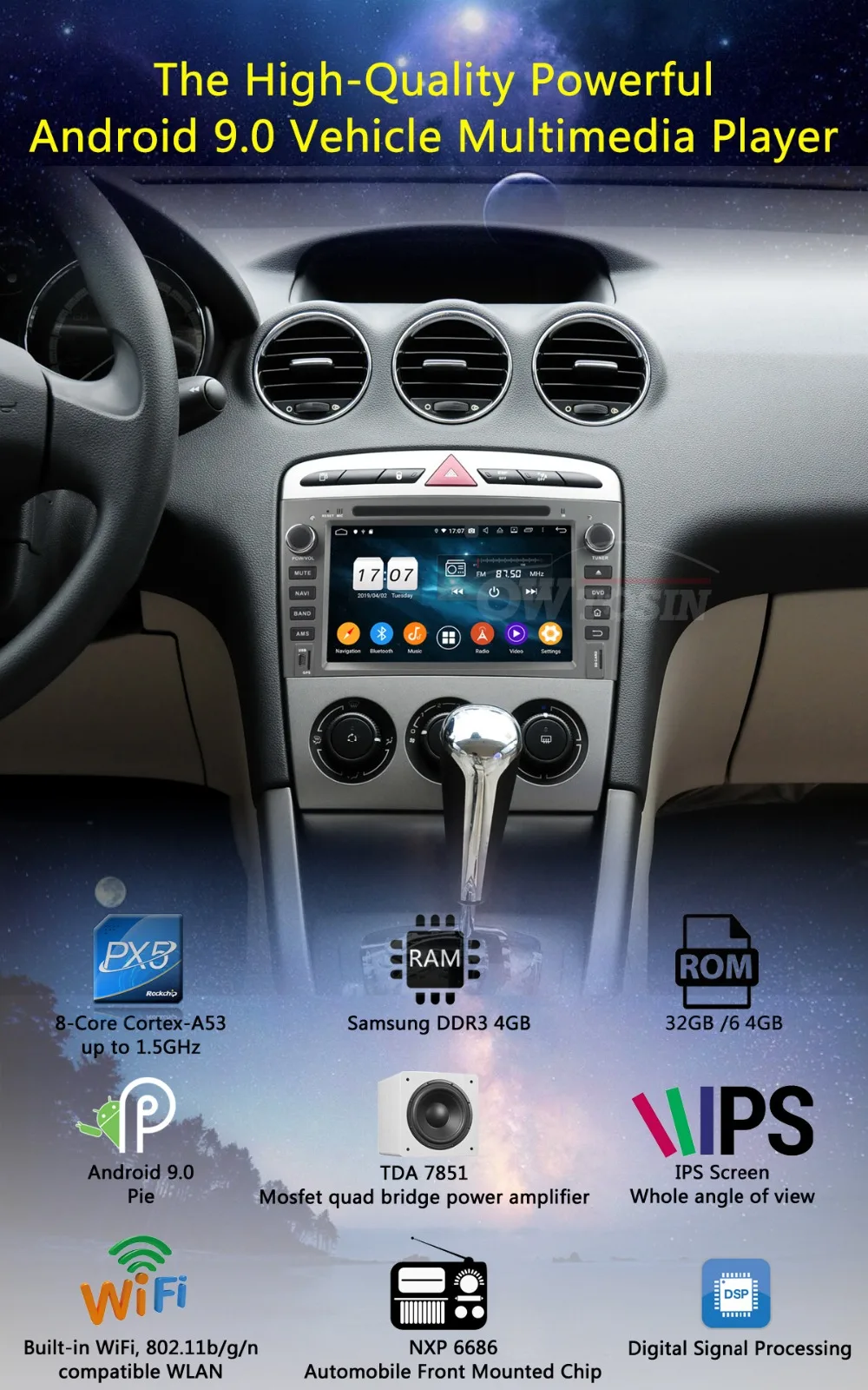 " ips Octa 8 Core 4G 64G Android9.0 автомобильный dvd-плеер для peugeot 408 308 308SW 2007-2011 DSP радио gps Parrot BT Adas мультимедиа