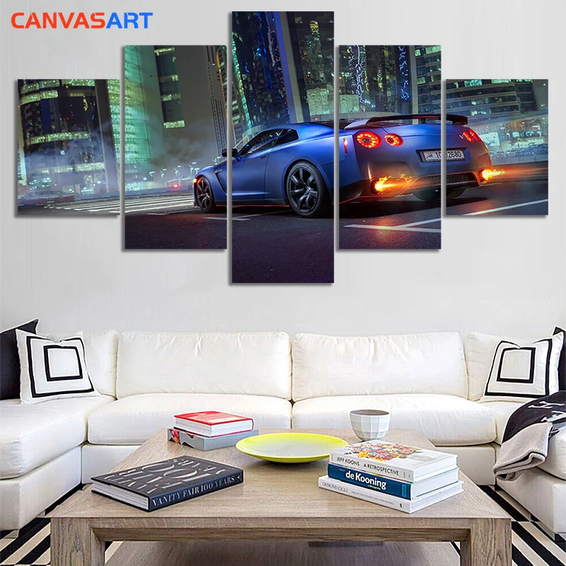 Canvas Art 5 Piece HD Pictures Nissan GTR Urban Night Scene Painting Wall Room Decoration | Дом и сад
