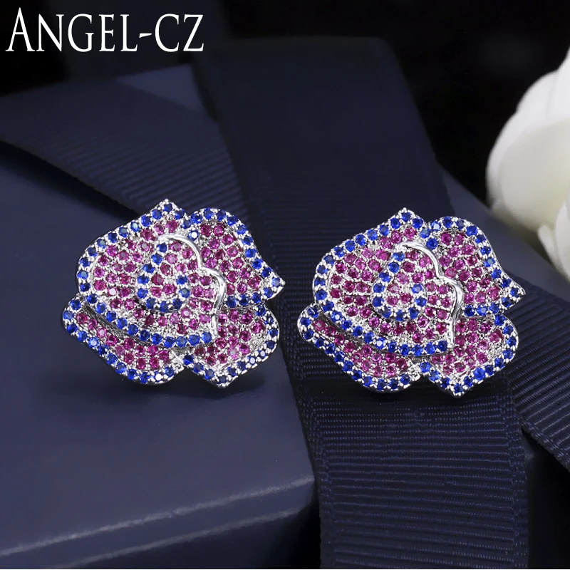 

Элегантные серьги в виде розы от ANGELCZ, украшенные разноцветными фианитами с микрозакрепкой, ювелирные изделия для девочек AE138