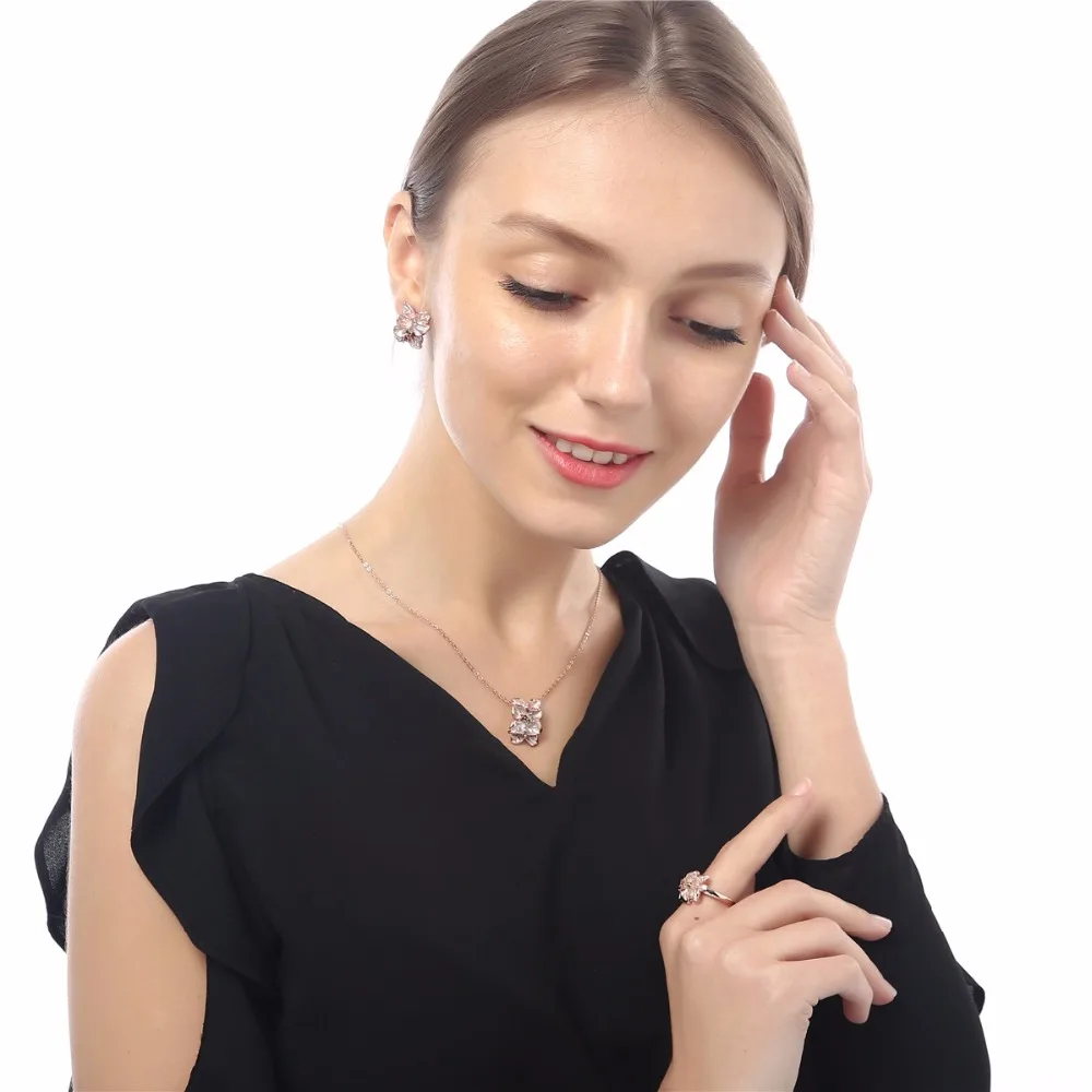 Новинка сезона, колье, серьги, кольцо, ювелирный набор, модный бренд, для невесты, золотой цвет, австрийский кристалл, кулон в форме листа, 84954